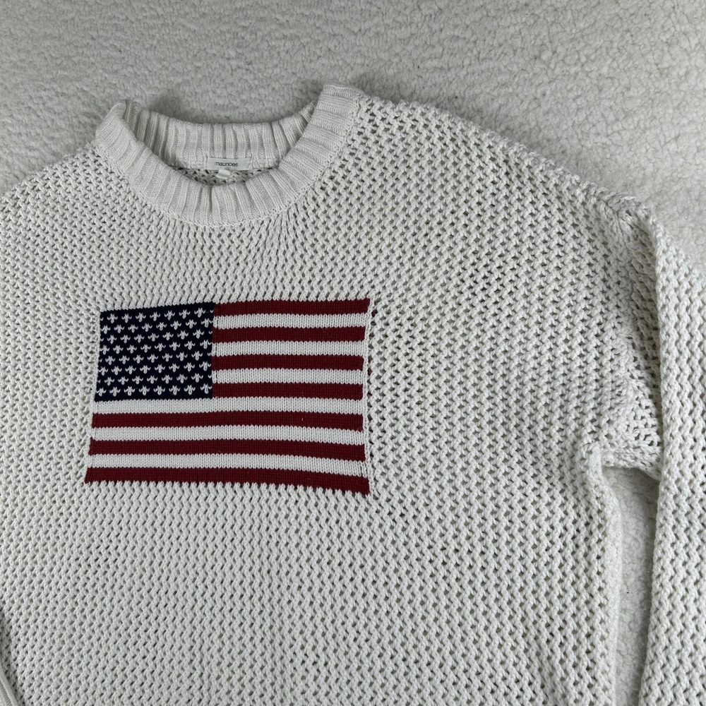 Maurices Sweater Womens 2X USA Flag Patriotic Waffle Knit Pullover Costal Preppy - Picture 3 of 13